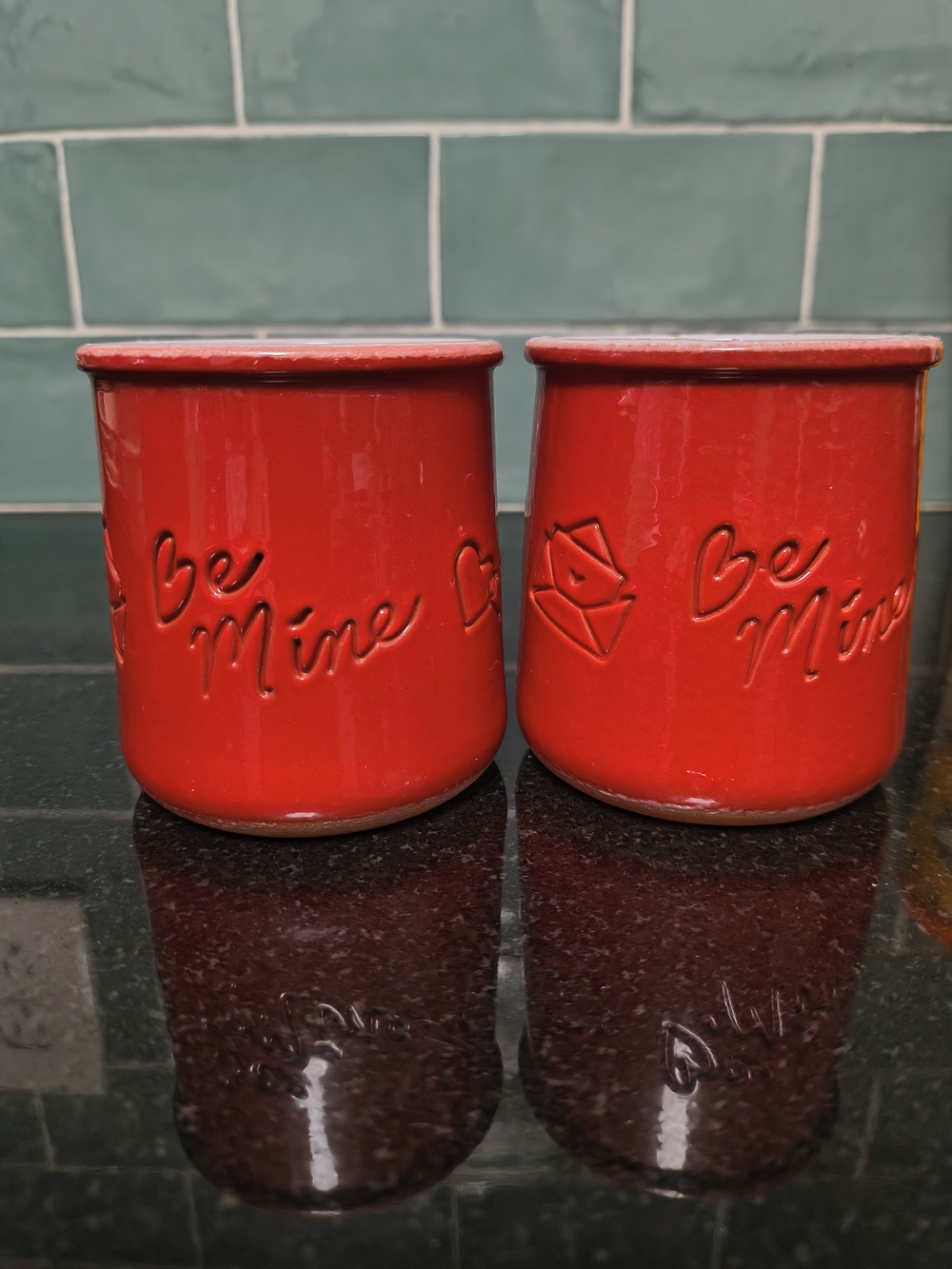 La Fermiere Red Valentines Day 'Be Mine'  Yogurt Pots- Set of 2